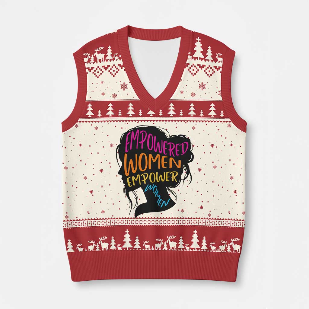 Empowered Women Empower Women V-Neck Knit Sweater Vest TS02 Beige Red Print Your Wear