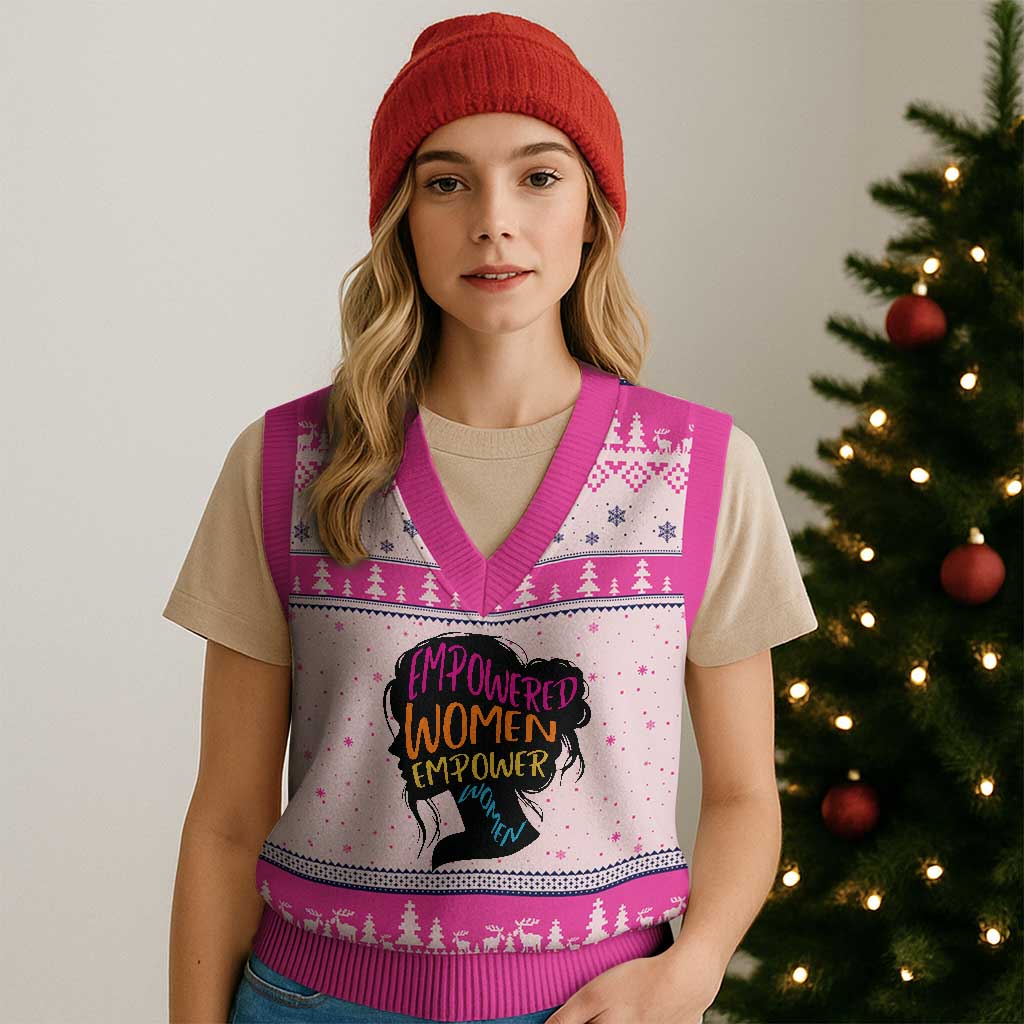 Empowered Women Empower Women V-Neck Knit Sweater Vest TS02 Hot Pink Print Your Wear