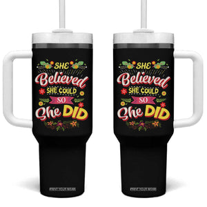 She Believed She Could So She Did Tumbler With Handle TS02 One Size: 40 oz Black Print Your Wear