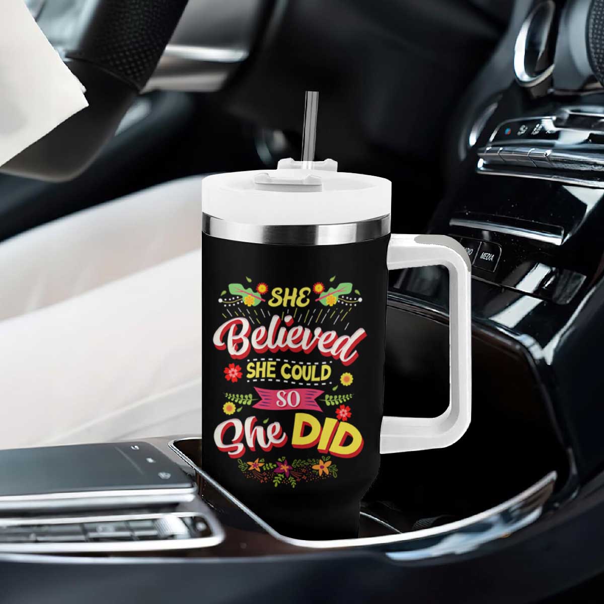 She Believed She Could So She Did Tumbler With Handle TS02 Print Your Wear