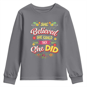 She Believed She Could So She Did Youth Sweatshirt TS02 Charcoal Print Your Wear