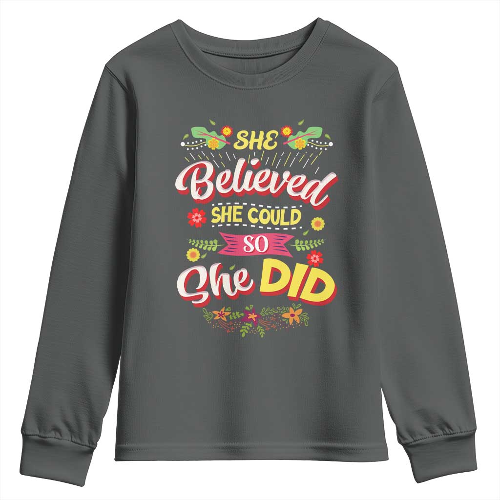 She Believed She Could So She Did Youth Sweatshirt TS02 Dark Heather Print Your Wear