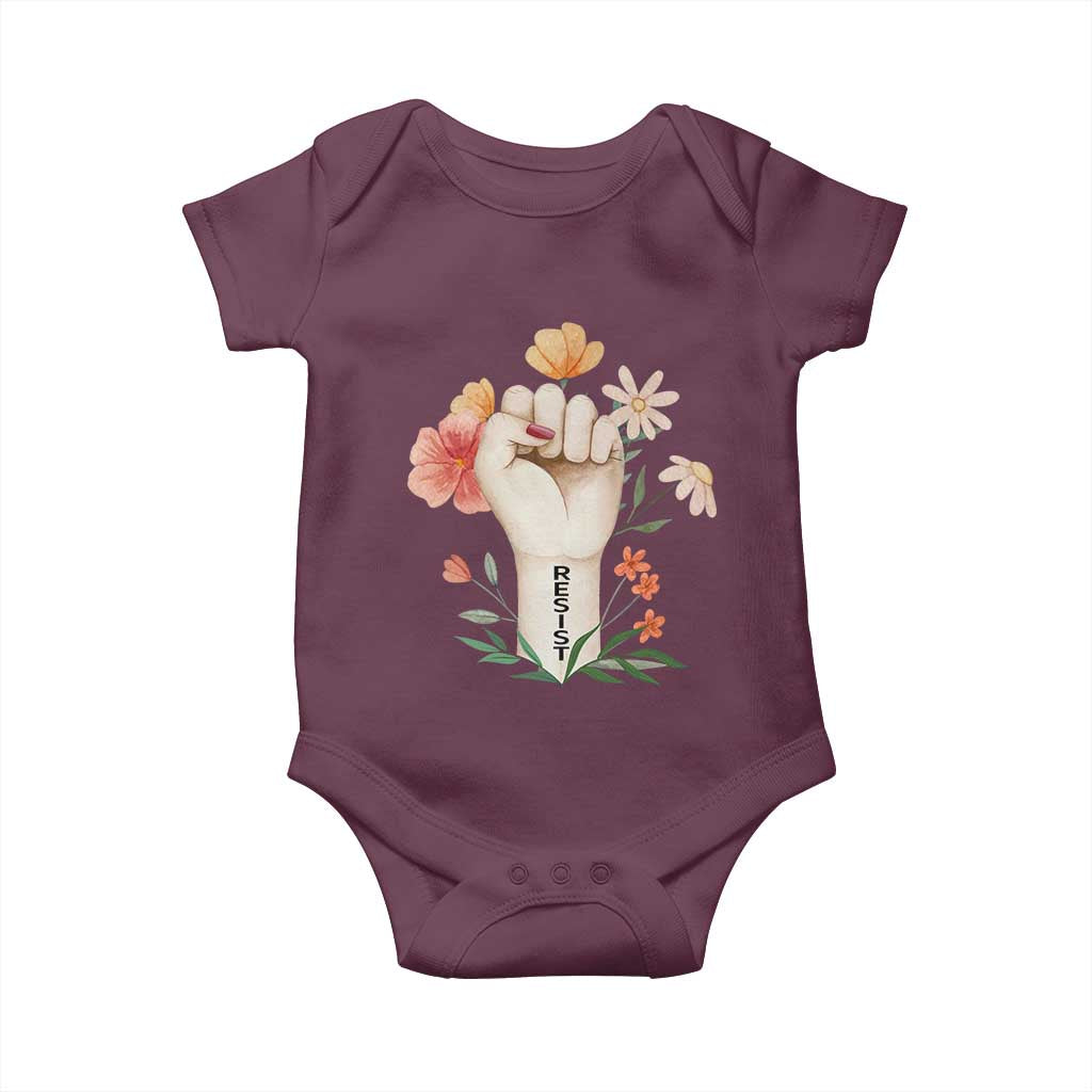 Empowered Women Baby Onesie Resist Raised Fist Retro Boho TS02 Maroon Print Your Wear