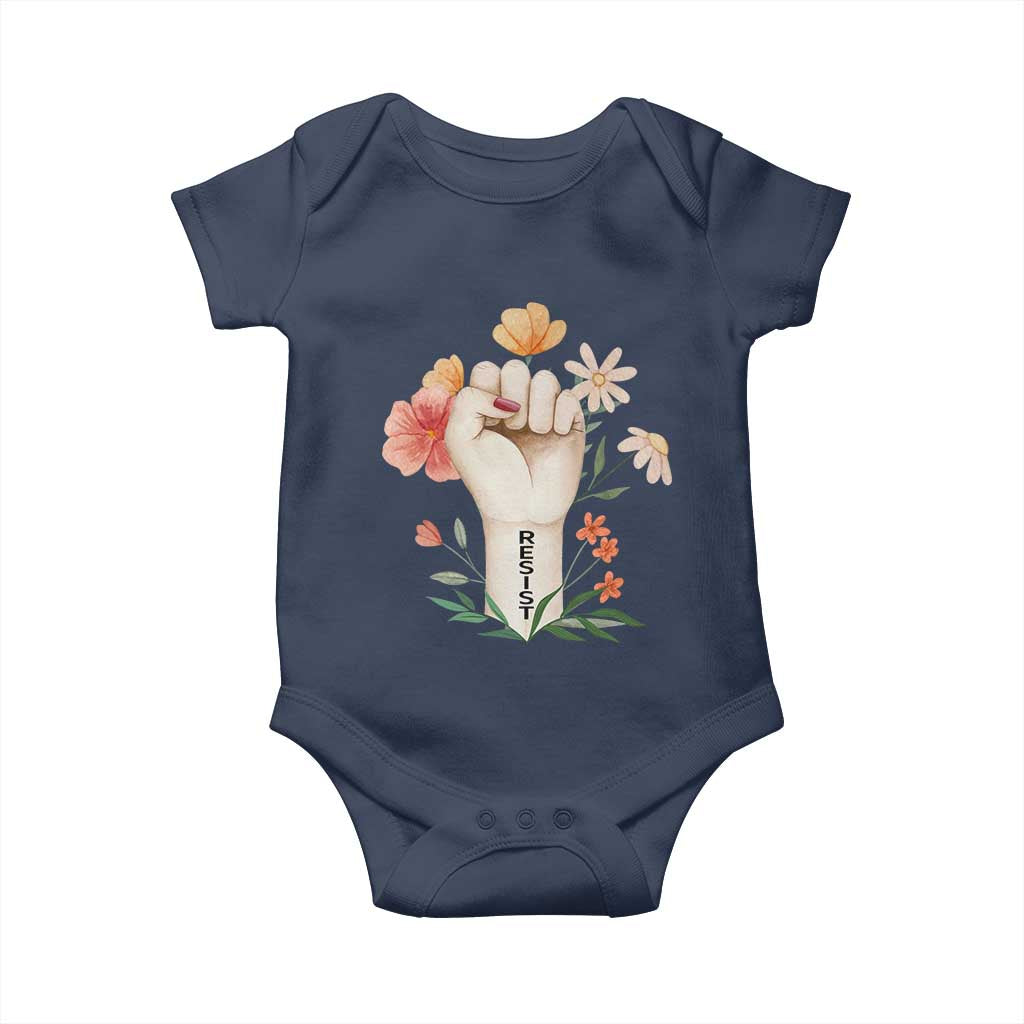 Empowered Women Baby Onesie Resist Raised Fist Retro Boho TS02 Navy Print Your Wear