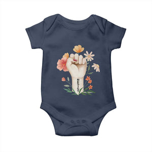 Empowered Women Baby Onesie Resist Raised Fist Retro Boho TS02 Navy Print Your Wear