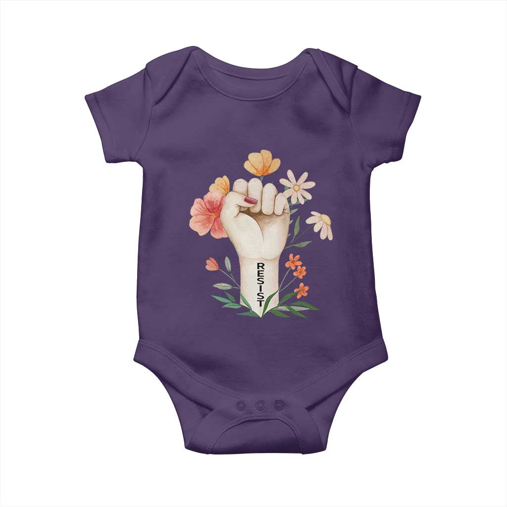 Empowered Women Baby Onesie Resist Raised Fist Retro Boho TS02 Purple Print Your Wear