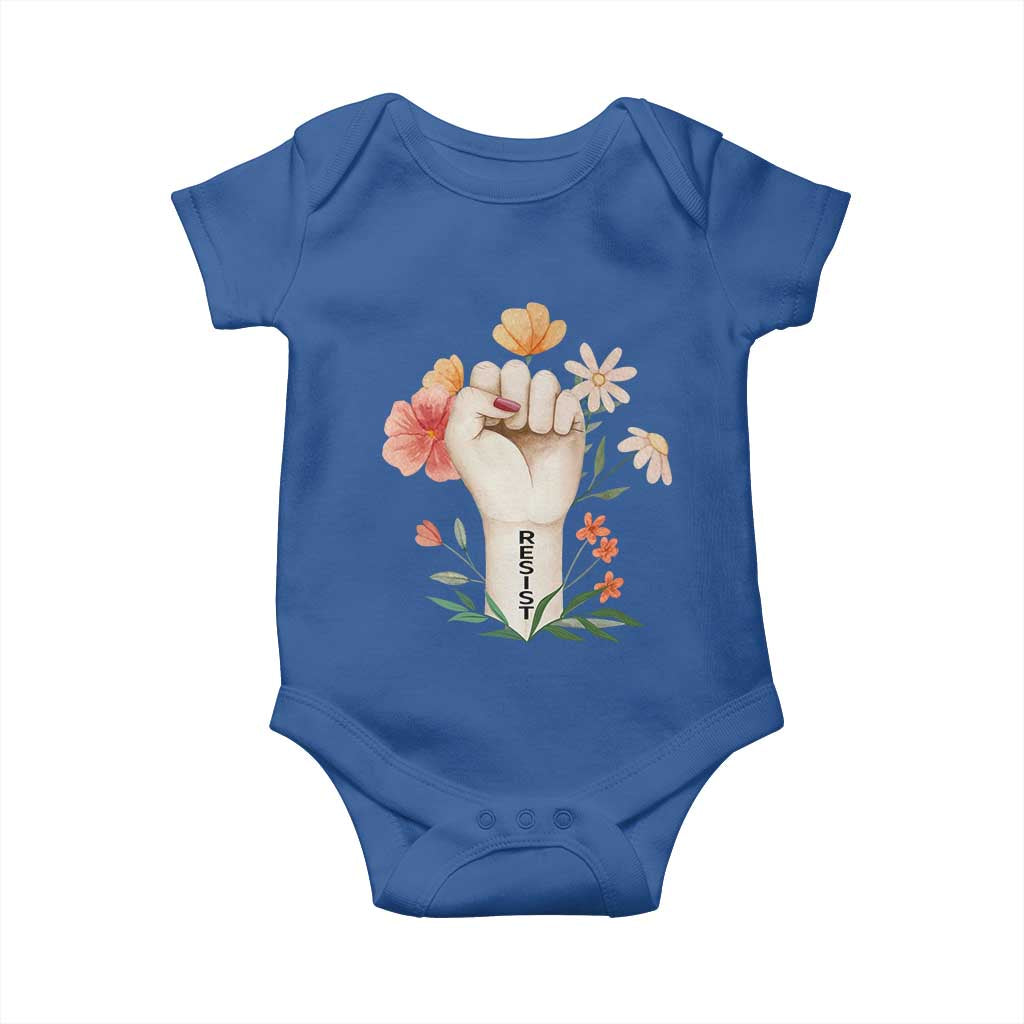 Empowered Women Baby Onesie Resist Raised Fist Retro Boho TS02 Royal Blue Print Your Wear