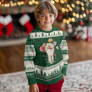 Empowered Women Ugly Christmas Sweater Resist Raised Fist Retro Boho TS02 Forest Green Beige Print Your Wear