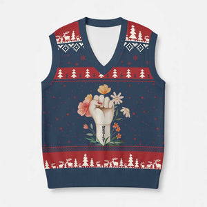 Empowered Women V-Neck Knit Sweater Vest Resist Raised Fist Retro Boho TS02 Navy Red Print Your Wear