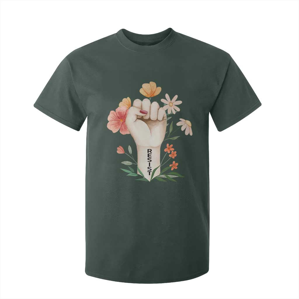 Empowered Women T Shirt For Kid Resist Raised Fist Retro Boho TS02 Dark Forest Green Print Your Wear