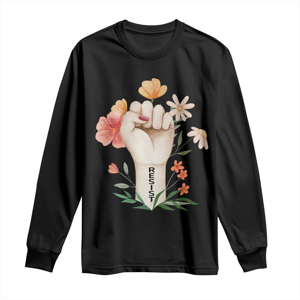 Empowered Women Long Sleeve Shirt Resist Raised Fist Retro Boho TS02 Black Print Your Wear