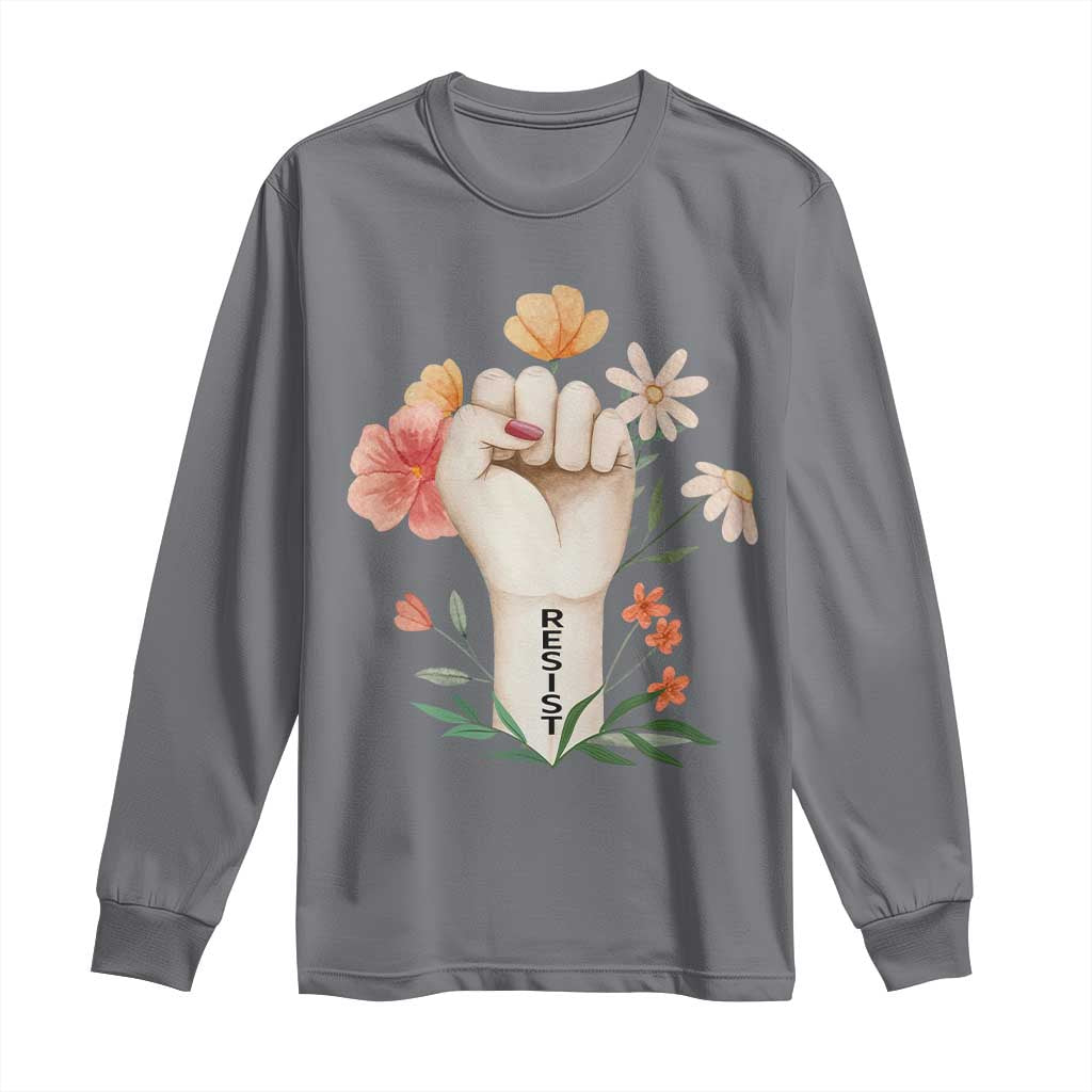 Empowered Women Long Sleeve Shirt Resist Raised Fist Retro Boho TS02 Charcoal Print Your Wear