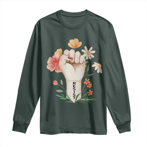 Empowered Women Long Sleeve Shirt Resist Raised Fist Retro Boho TS02 Dark Forest Green Print Your Wear