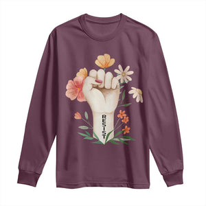 Empowered Women Long Sleeve Shirt Resist Raised Fist Retro Boho TS02 Maroon Print Your Wear