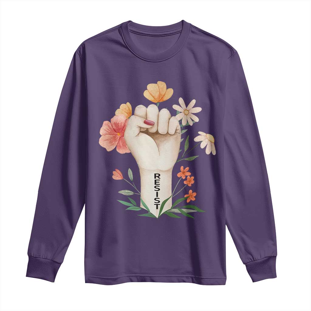 Empowered Women Long Sleeve Shirt Resist Raised Fist Retro Boho TS02 Purple Print Your Wear