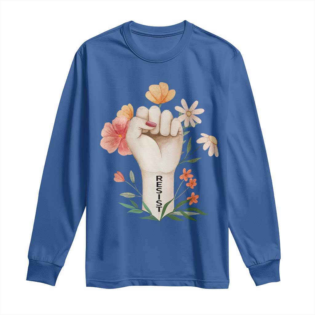 Empowered Women Long Sleeve Shirt Resist Raised Fist Retro Boho TS02 Royal Blue Print Your Wear
