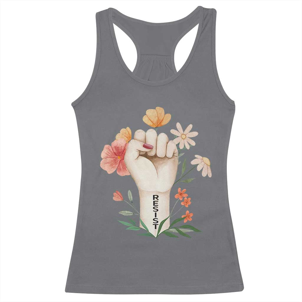 Empowered Women Racerback Tank Top Resist Raised Fist Retro Boho TS02 Charcoal Print Your Wear