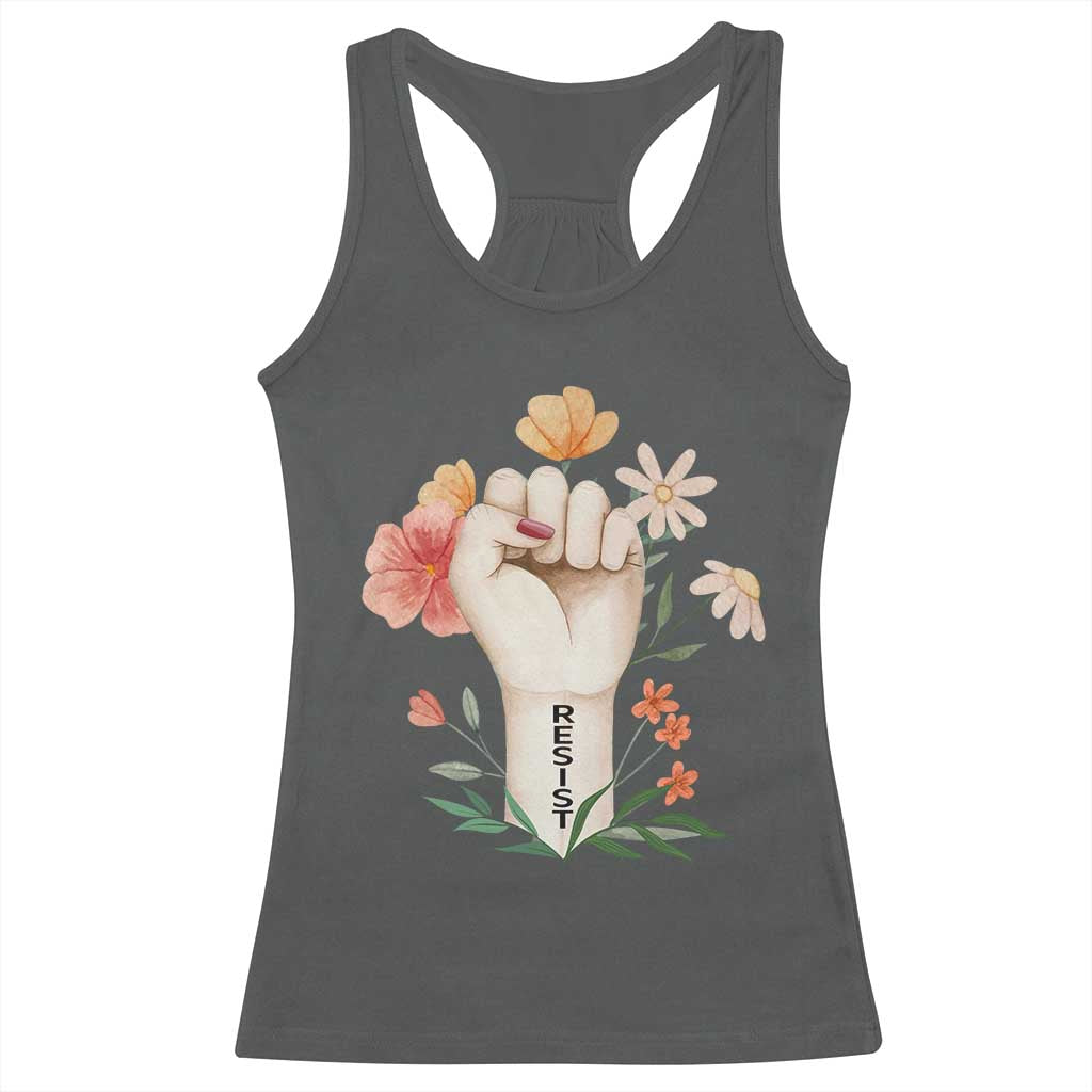 Empowered Women Racerback Tank Top Resist Raised Fist Retro Boho TS02 Dark Heather Print Your Wear