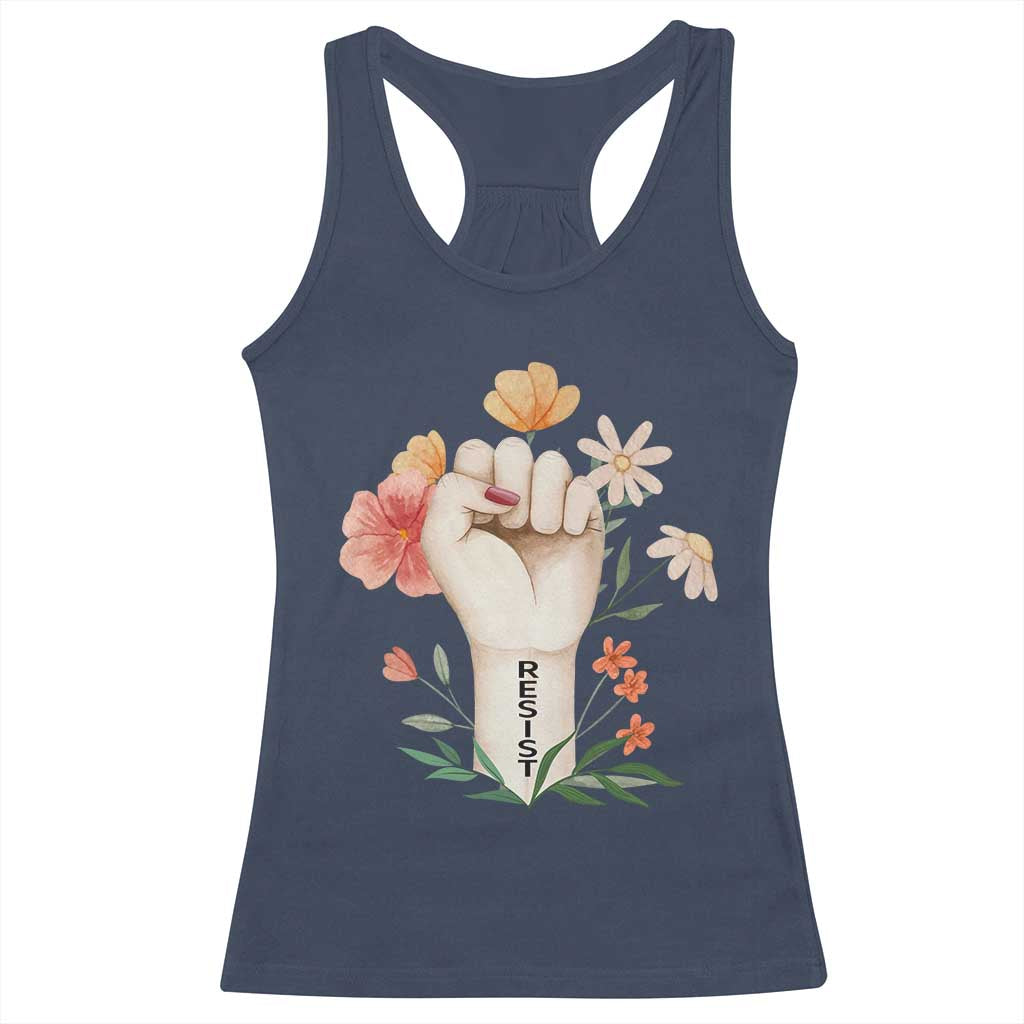 Empowered Women Racerback Tank Top Resist Raised Fist Retro Boho TS02 Navy Print Your Wear