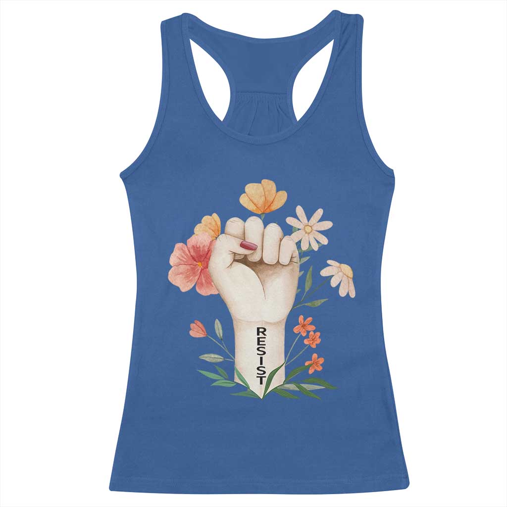 Empowered Women Racerback Tank Top Resist Raised Fist Retro Boho TS02 Royal Blue Print Your Wear