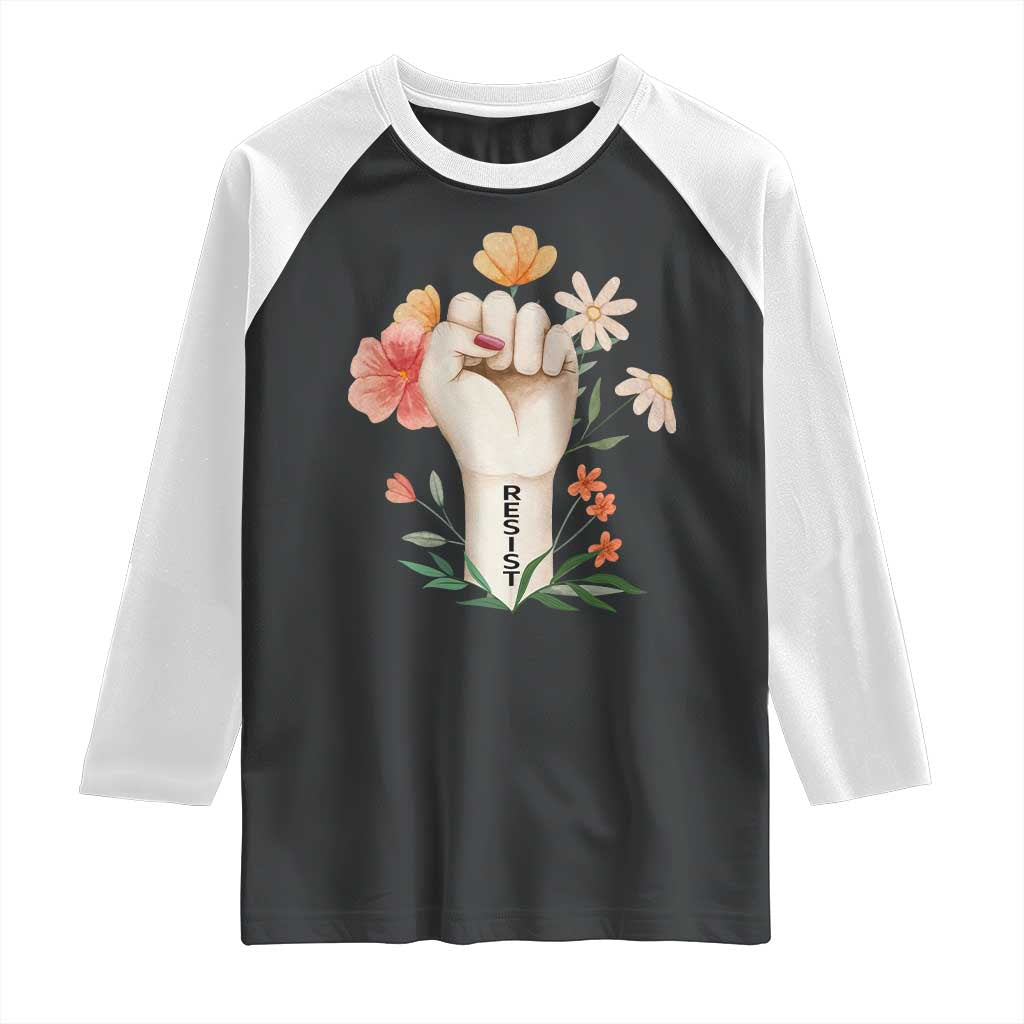 Empowered Women Raglan Shirt Resist Raised Fist Retro Boho TS02 Black White Print Your Wear