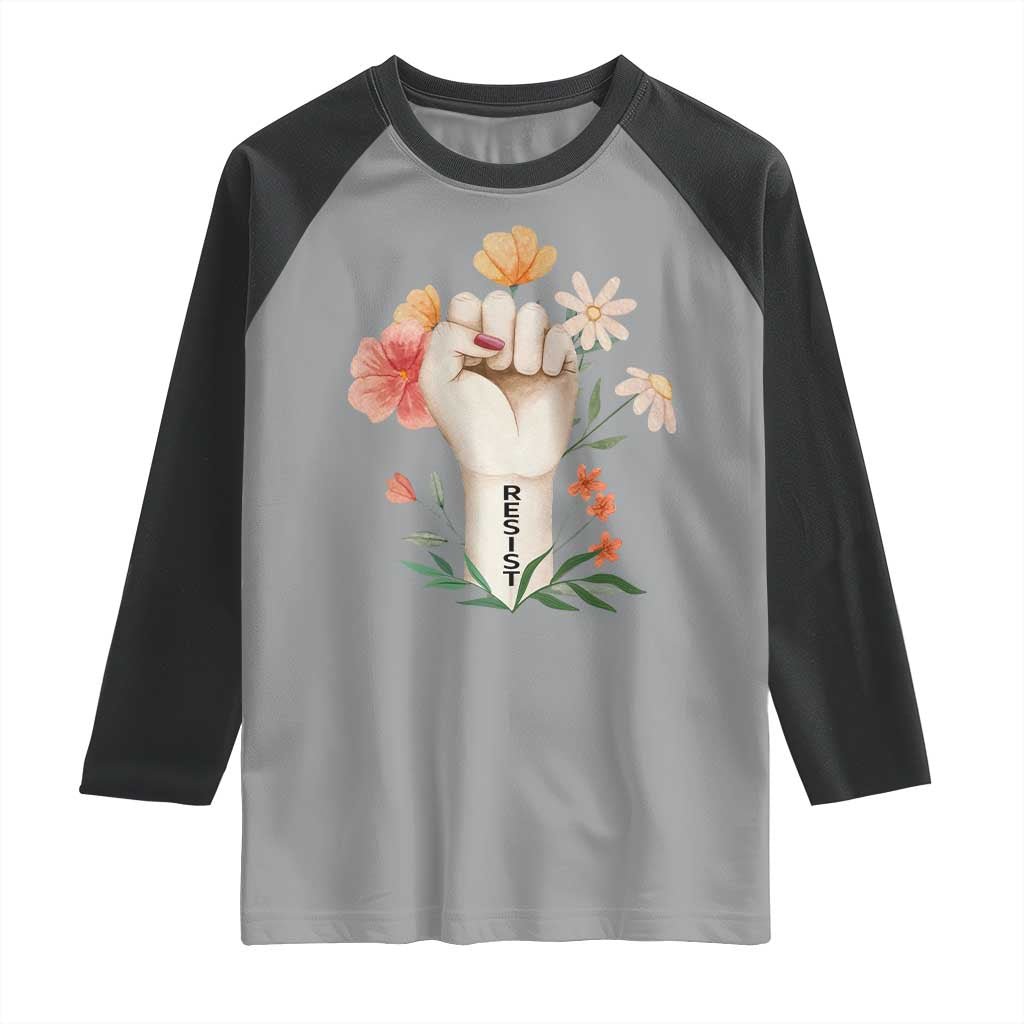 Empowered Women Raglan Shirt Resist Raised Fist Retro Boho TS02 Sport Gray Black Print Your Wear