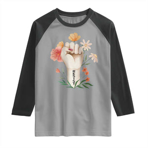 Empowered Women Raglan Shirt Resist Raised Fist Retro Boho TS02 Sport Gray Black Print Your Wear
