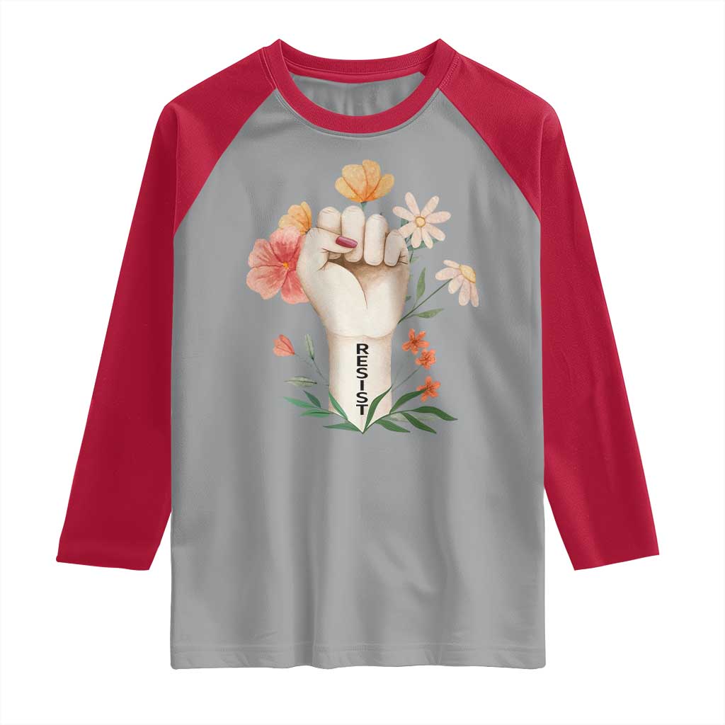 Empowered Women Raglan Shirt Resist Raised Fist Retro Boho TS02 Sport Gray Red Print Your Wear