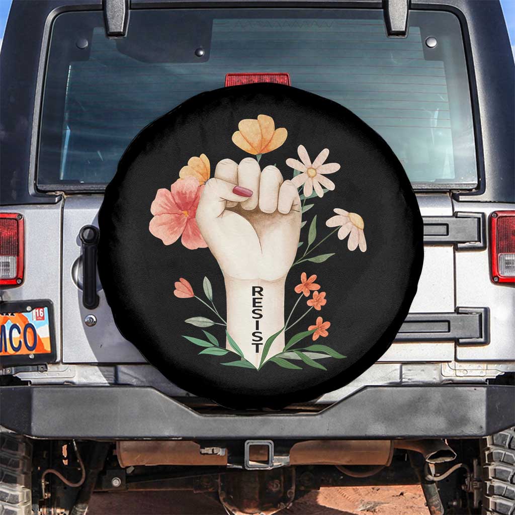 Empowered Women Spare Tire Cover Resist Raised Fist Retro Boho TS02 No hole Black Print Your Wear