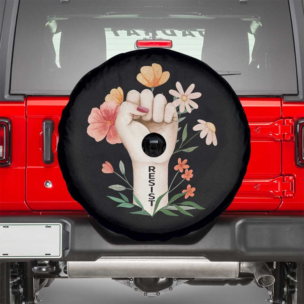 Empowered Women Spare Tire Cover Resist Raised Fist Retro Boho TS02 Black Print Your Wear