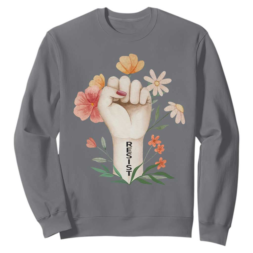 Empowered Women Sweatshirt Resist Raised Fist Retro Boho TS02 Charcoal Print Your Wear