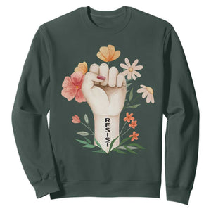 Empowered Women Sweatshirt Resist Raised Fist Retro Boho TS02 Dark Forest Green Print Your Wear
