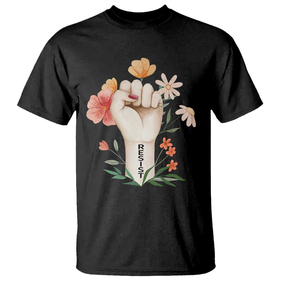 Empowered Women T Shirt Resist Raised Fist Retro Boho TS02 Black Print Your Wear