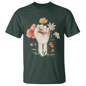 Empowered Women T Shirt Resist Raised Fist Retro Boho TS02 Dark Forest Green Print Your Wear