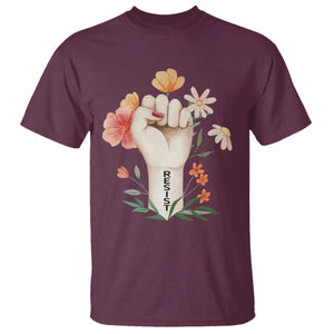 Empowered Women T Shirt Resist Raised Fist Retro Boho TS02 Maroon Print Your Wear