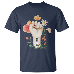 Empowered Women T Shirt Resist Raised Fist Retro Boho TS02 Navy Print Your Wear