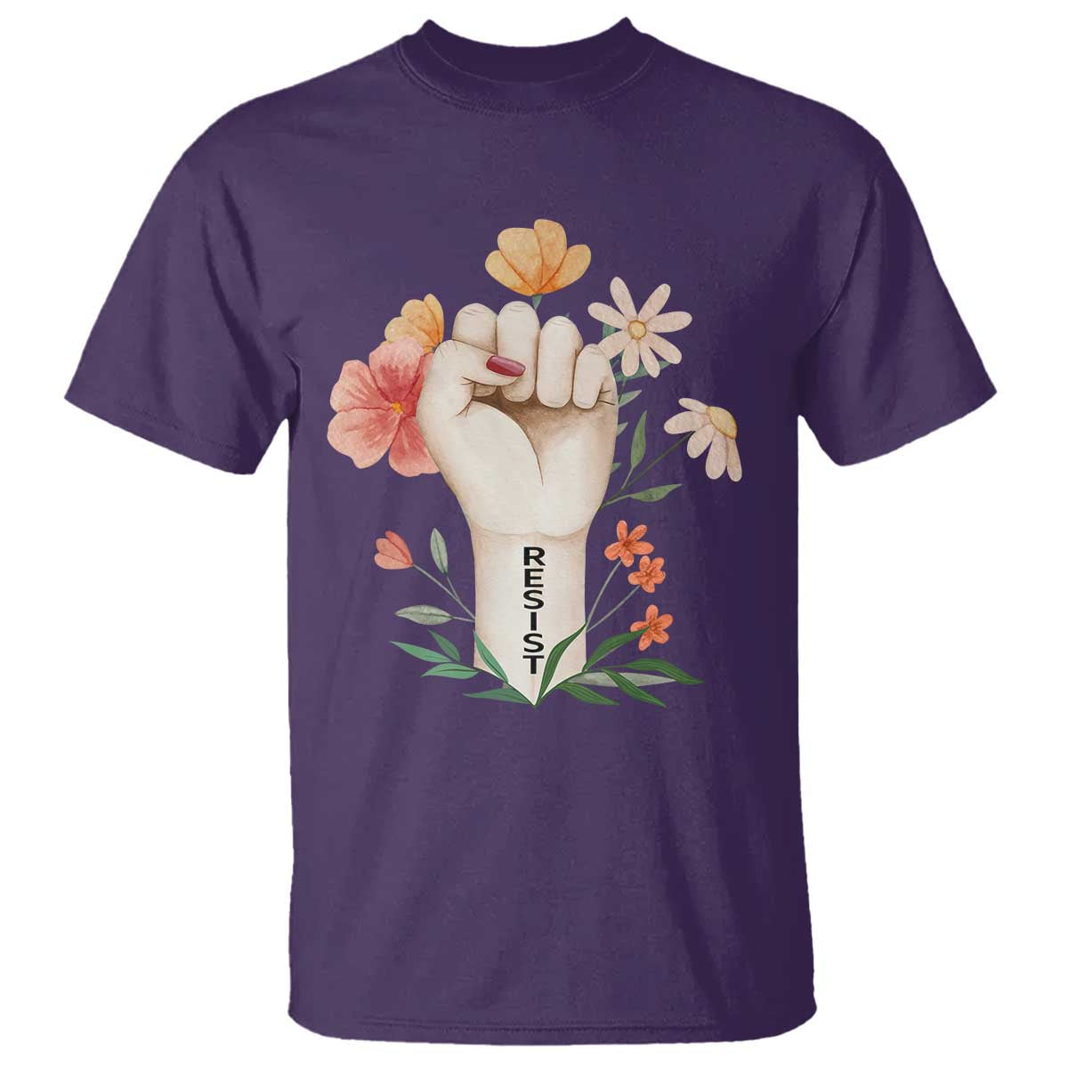 Empowered Women T Shirt Resist Raised Fist Retro Boho TS02 Purple Print Your Wear