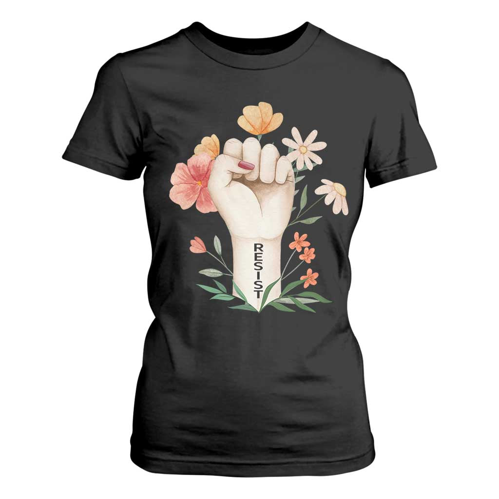 Empowered Women T Shirt For Women Resist Raised Fist Retro Boho TS02 Black Print Your Wear