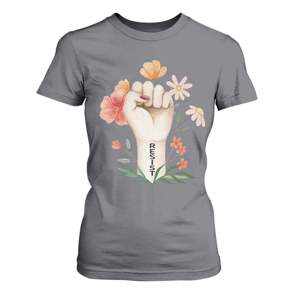 Empowered Women T Shirt For Women Resist Raised Fist Retro Boho TS02 Charcoal Print Your Wear