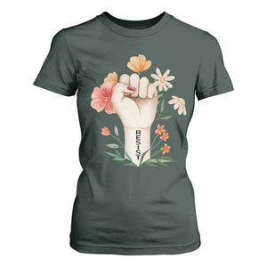 Empowered Women T Shirt For Women Resist Raised Fist Retro Boho TS02 Dark Forest Green Print Your Wear