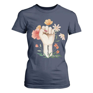 Empowered Women T Shirt For Women Resist Raised Fist Retro Boho TS02 Navy Print Your Wear