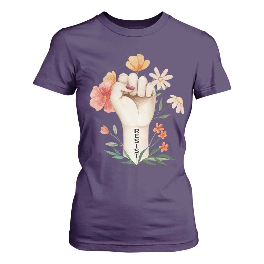 Empowered Women T Shirt For Women Resist Raised Fist Retro Boho TS02 Purple Print Your Wear