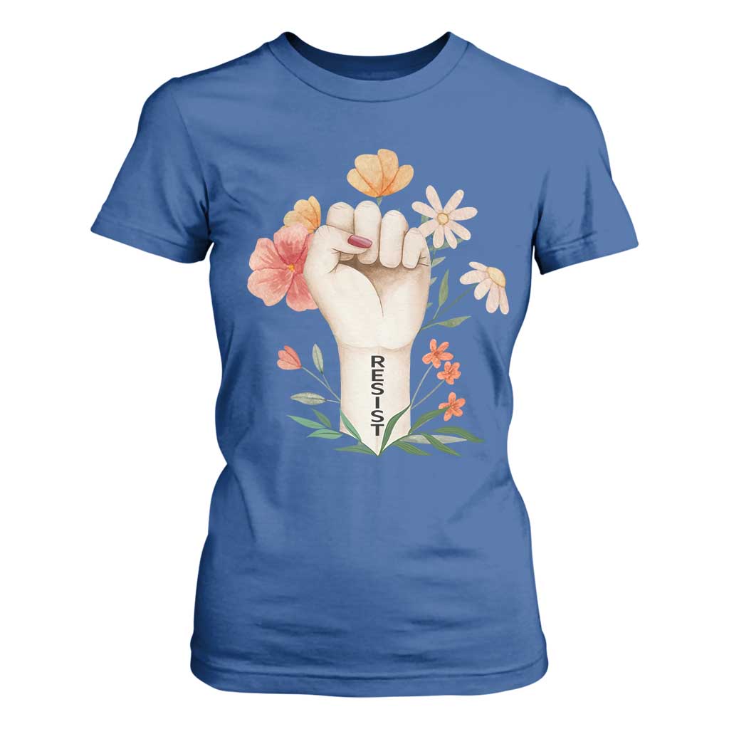 Empowered Women T Shirt For Women Resist Raised Fist Retro Boho TS02 Royal Blue Print Your Wear