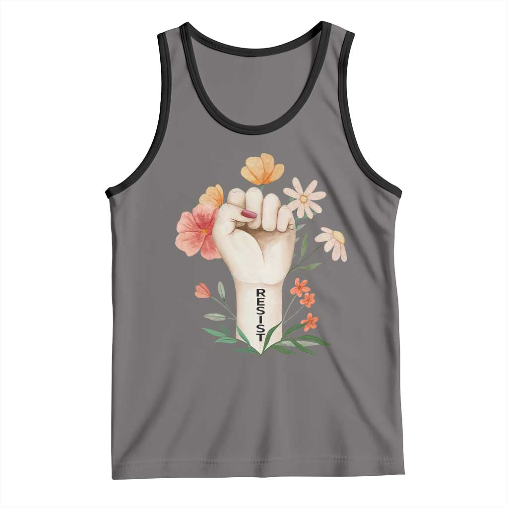Empowered Women Tank Top Resist Raised Fist Retro Boho TS02 Deep Heather Black Print Your Wear