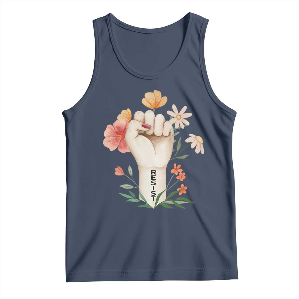Empowered Women Tank Top Resist Raised Fist Retro Boho TS02 Navy Print Your Wear
