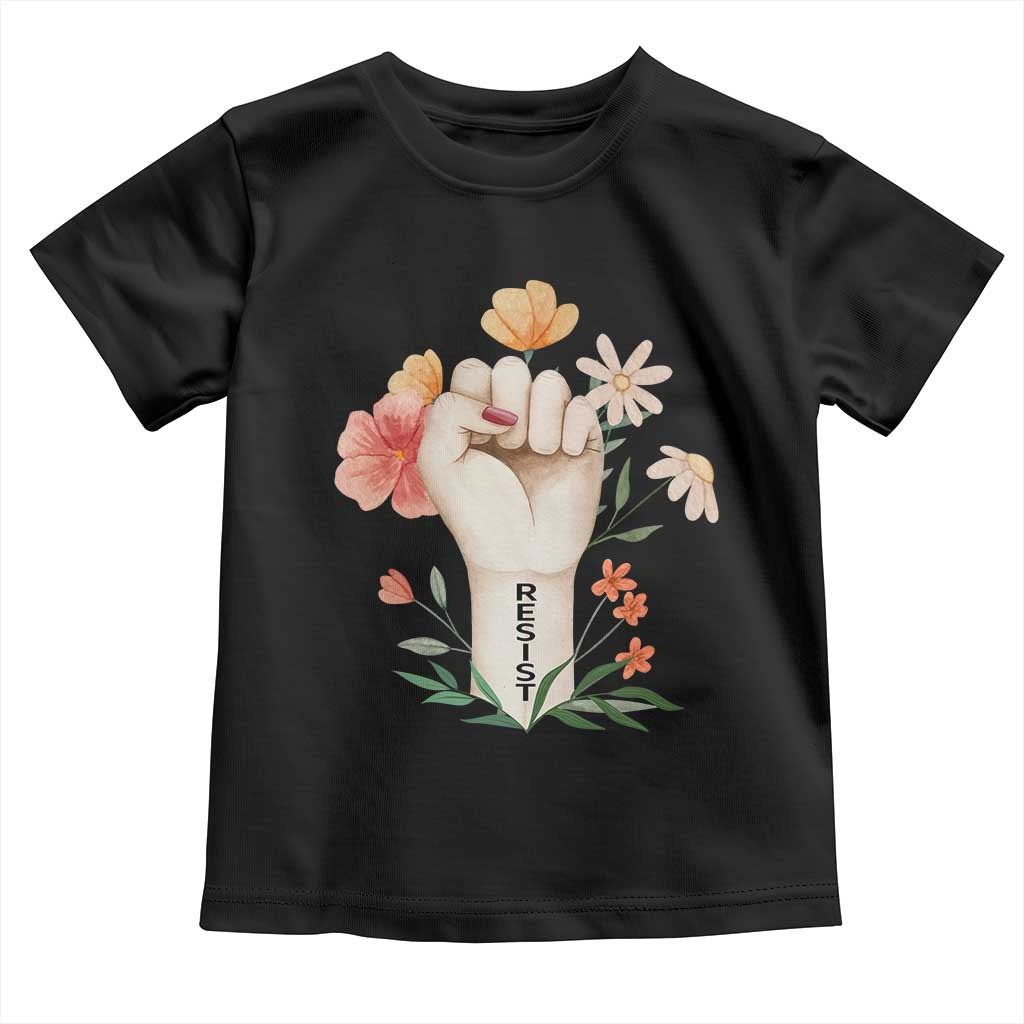 Empowered Women Toddler T Shirt Resist Raised Fist Retro Boho TS02 Black Print Your Wear