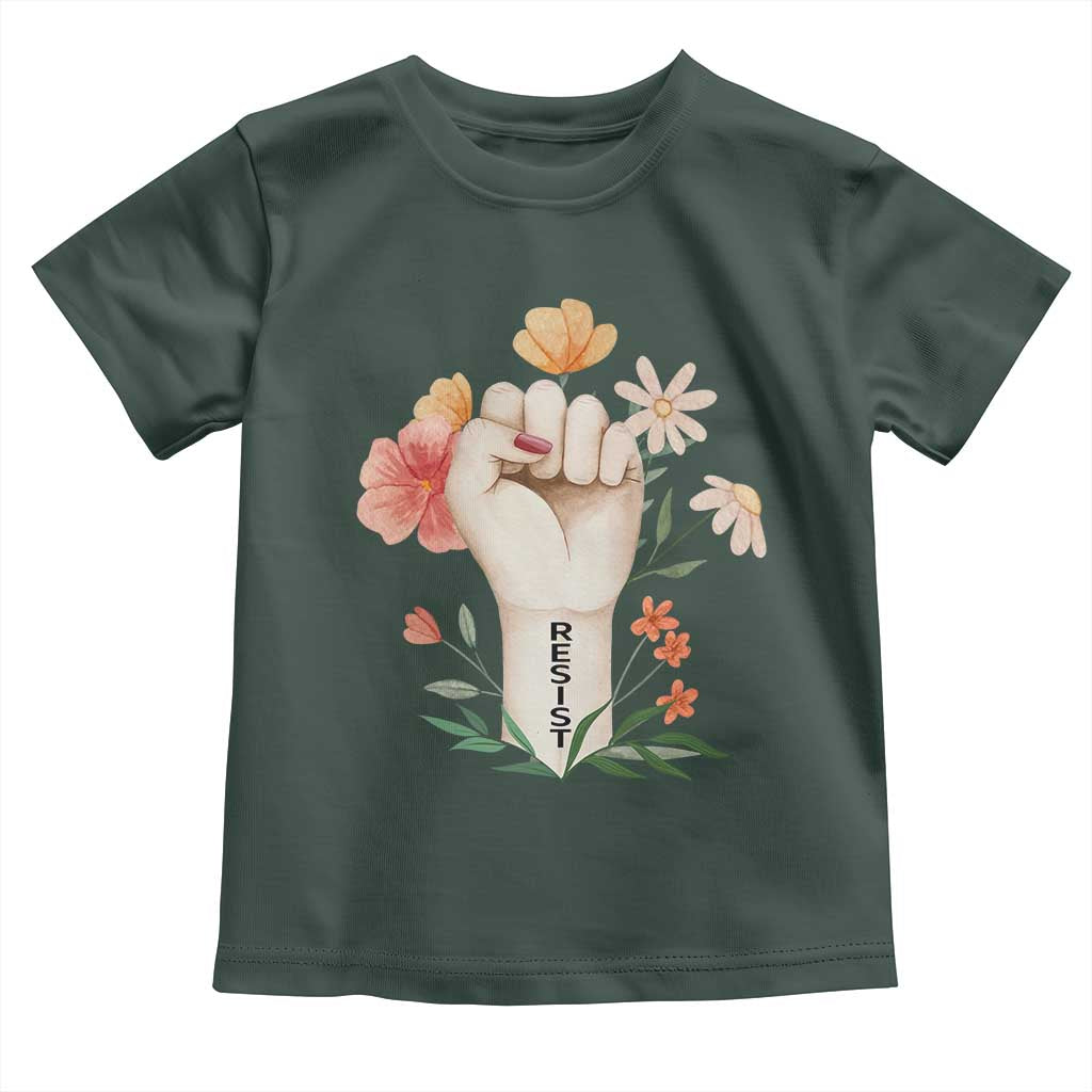 Empowered Women Toddler T Shirt Resist Raised Fist Retro Boho TS02 Dark Forest Green Print Your Wear