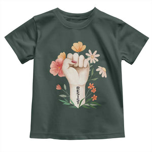 Empowered Women Toddler T Shirt Resist Raised Fist Retro Boho TS02 Dark Forest Green Print Your Wear