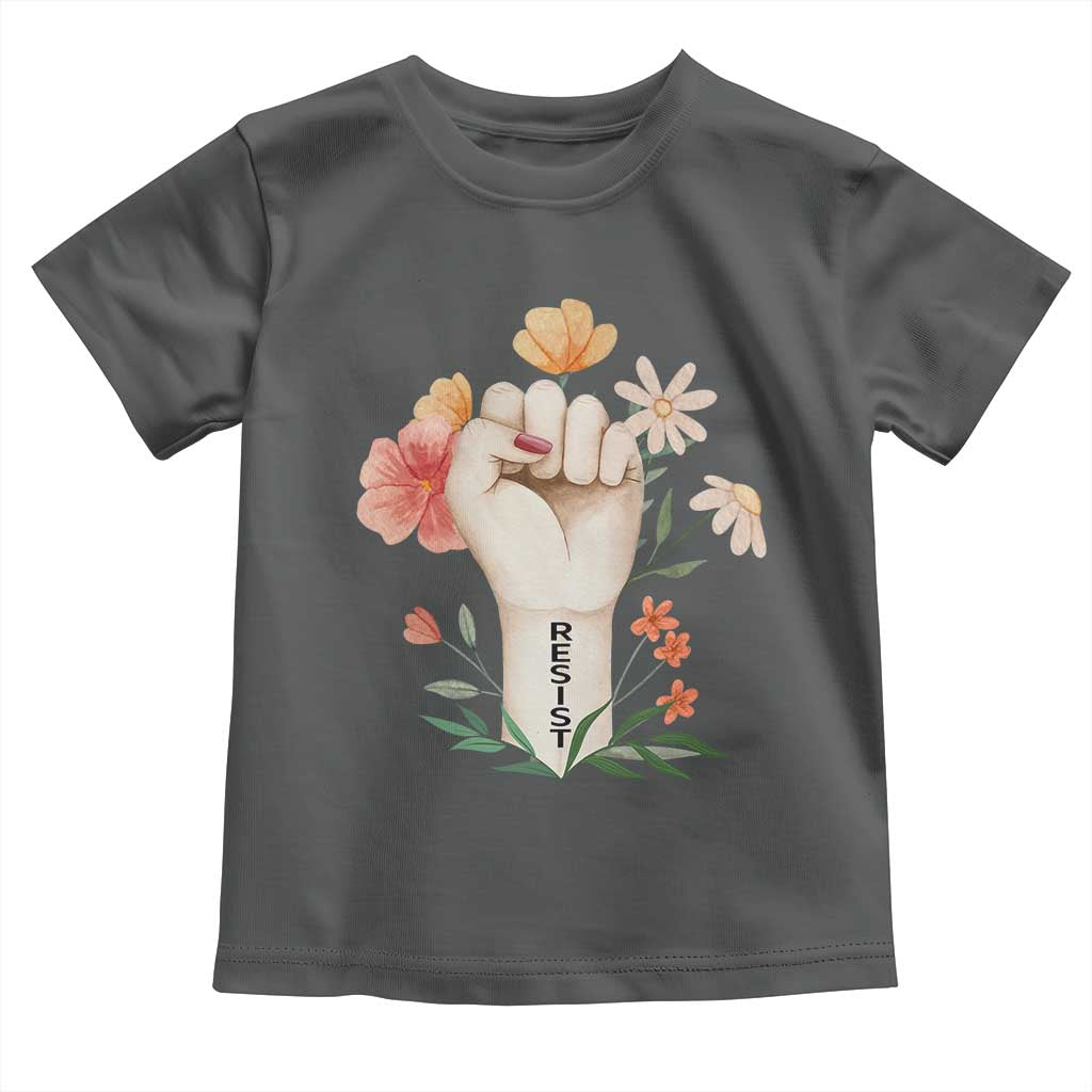 Empowered Women Toddler T Shirt Resist Raised Fist Retro Boho TS02 Dark Heather Print Your Wear