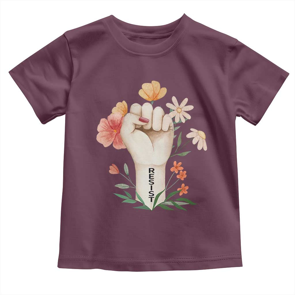 Empowered Women Toddler T Shirt Resist Raised Fist Retro Boho TS02 Maroon Print Your Wear
